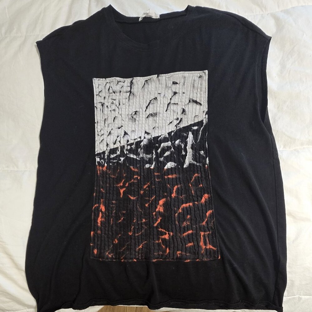 Helmut Lang Men's M black sleeveless tank muscle shirt tee silk appliqued design